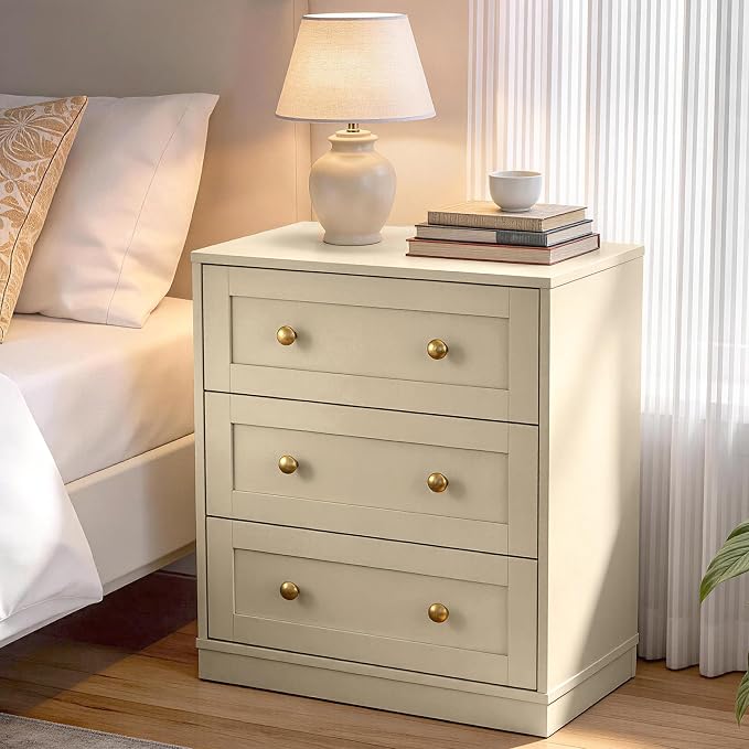 RoyalCraft Small 3 Drawer Dresser Set of 2, Beige Dresser for Bedroom, Wood Nightstand with Drawers, Modern Chest of Drawers for Closet, Living Room, Entryway - Image 4