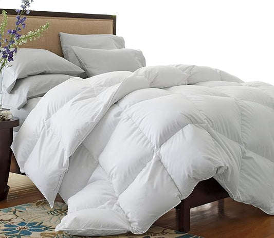 Queen Size, Luxury 1200 Thread Count Year Round Super Soft 100% Egyptian Cotton White Down Alternative Comforter Duvet, White Solid, 750 Fill Power, 50 Oz Fill Weight