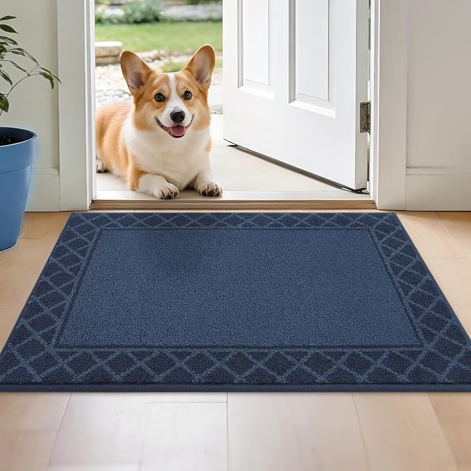 BEQHAUSE Door Mat Indoor Entrance Dirt Trapper Rugs for Entryway Non Slip Welcome Mat Absorbent Floor Mat Low Profile Washable Front Doormat for Dirty Paws, 24" x 36", Navy Blue by BEQHAUSE