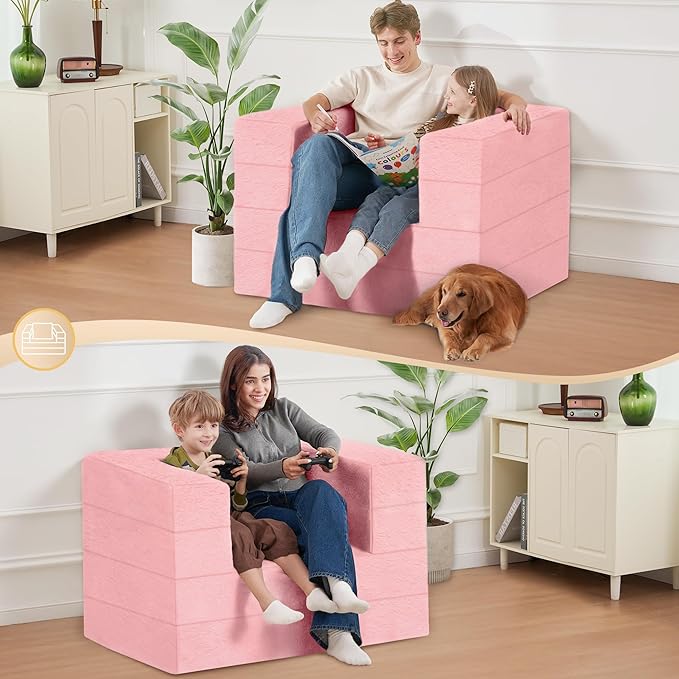 Futon Sofa Bed with Pillow, 3-in-1 Sleeper Sofa Bed with Removable Cover, Convertible Floor Sofa Bed, No Assembly Boneless Couch for Living Room, Bedroom