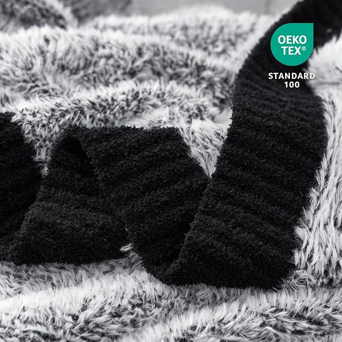 Amélie Home Knit Throw Blanket for Couch, Super Soft Fuzzy Cozy Throw, Giftable Knitted Blanket for Women Men, Birthday, Sofa Bed Living Room Decor, 50" x 60", Heather Black