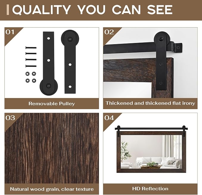 COGOOD Farmhouse Barn Door Mirror - 22 x 30 Rustic Wood Framed Wall Mirror for Bathroom, Living Room, Entryway Wall Decor (Black Brown) - Image 6