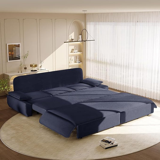 KEIKI 94.5'' King Size Pull Out Sleeper Sofa, 3-in-1 Convertible Futon Couch with Cloud Comfort, Corduroy Reclining Loveseat Sofa for Office, RV, Home Theater