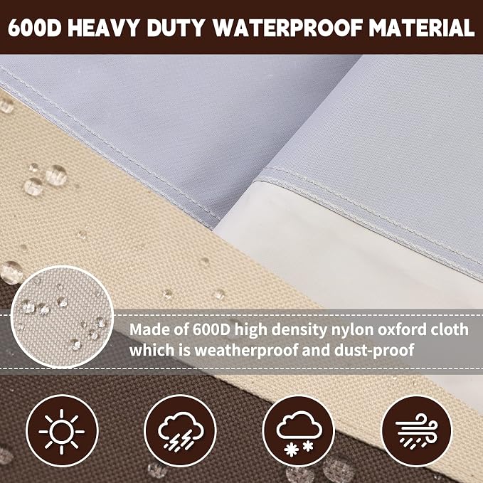 Round Waterproof Outdoor Covers Patio Furniture Covers 600D Heavy Duty Oxford UV Resistant Anti-Fading Patio Table Cover 110"DIA X 28"H (Beige & Brown) - Image 4