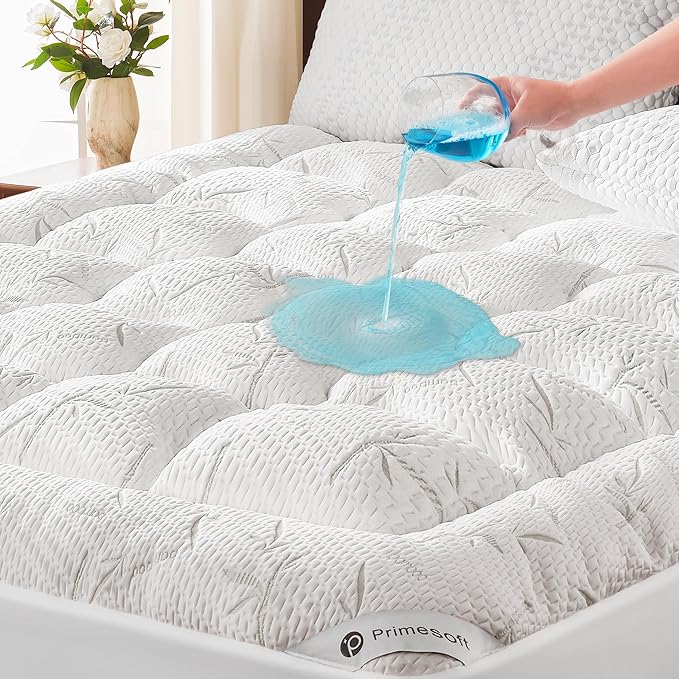 PRIMESOFT 100% Waterproof Twin XL Size Mattress Topper,Thick Pillow Top Mattress Pad，Up to 21 Inch Deep Pocket,Soft Breathable Mattress Pad for Back Pain, Protector Cover(White)