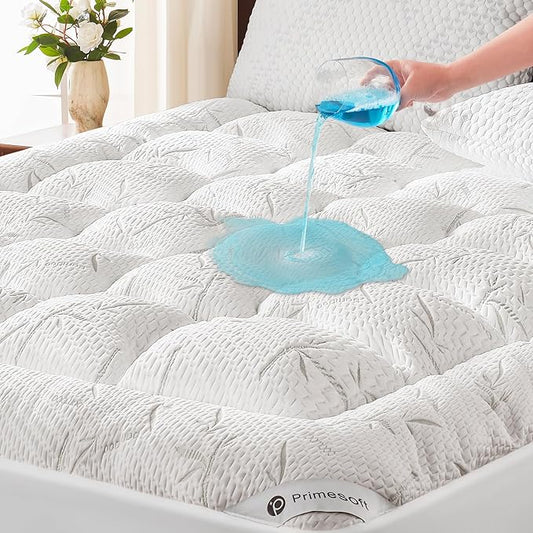 PRIMESOFT 100% Waterproof Twin XL Size Mattress Topper,Thick Pillow Top Mattress Pad，Up to 21 Inch Deep Pocket,Soft Breathable Mattress Pad for Back Pain, Protector Cover(White)