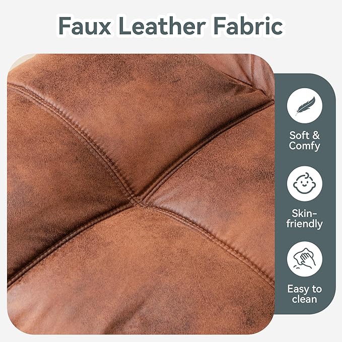 Futon Sofa Bed Convertible Couch, Brown Faux Leather Sofa Bed with Memory Foam, Adjustable Backrest & Armrests, Multifunctional Small Loveseat Sleeper Sofa for Living Room, Apartment, Office