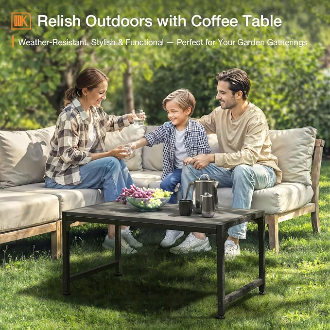 ODK Outdoor Coffee Table, Rectangle Weather-Resistant Patio Coffee Table for Garden, Balcony, Hot Tub, Poolside, Heavy-Duty Metal Frame, Grey - Image 4