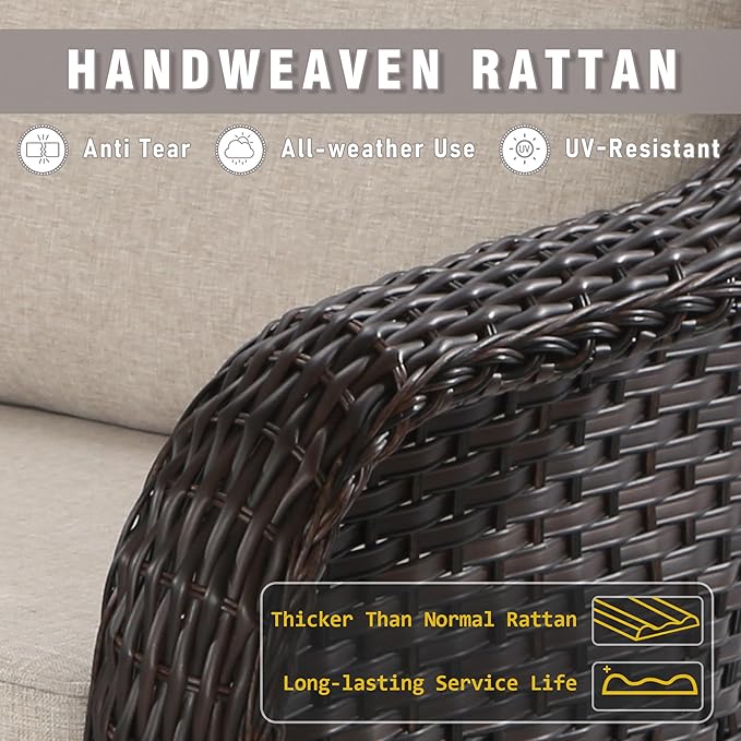8 Piece Patio Wicker Conversation Set, All-Weather Use Outdoor Wicker Sofa with 2 PE Rattan Ottomans,4 Swivel Chair, 1 Side Table, Ideal for Porch, Backyard, Balcony, Poolside, Beige