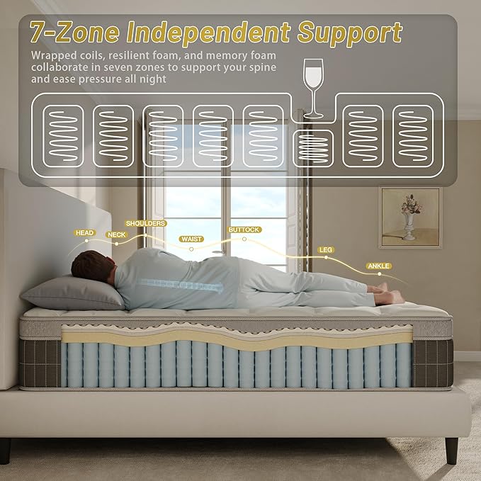 10″ Twin Hybrid Mattress – Soft & Supportive, Cooling Airflow Foam + Pocket Coils, Medium-Soft Comfort, Motion Isolation, CertiPUR-US, Fiberglass-Free
