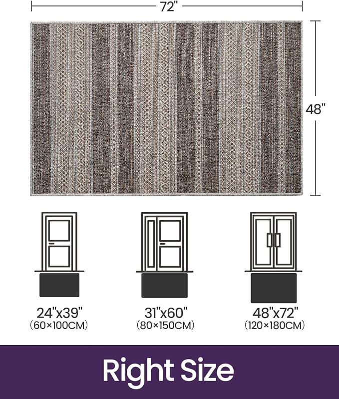 DEXI Dirt Trapper Door Mat, 48x72 Washable Doormat, Dirt Resistant and Absorbent, Easy Clean Low-Profile Floor Rugs for Entryway, Front Door, and Inside Entrance, Striped Brown - Image 2