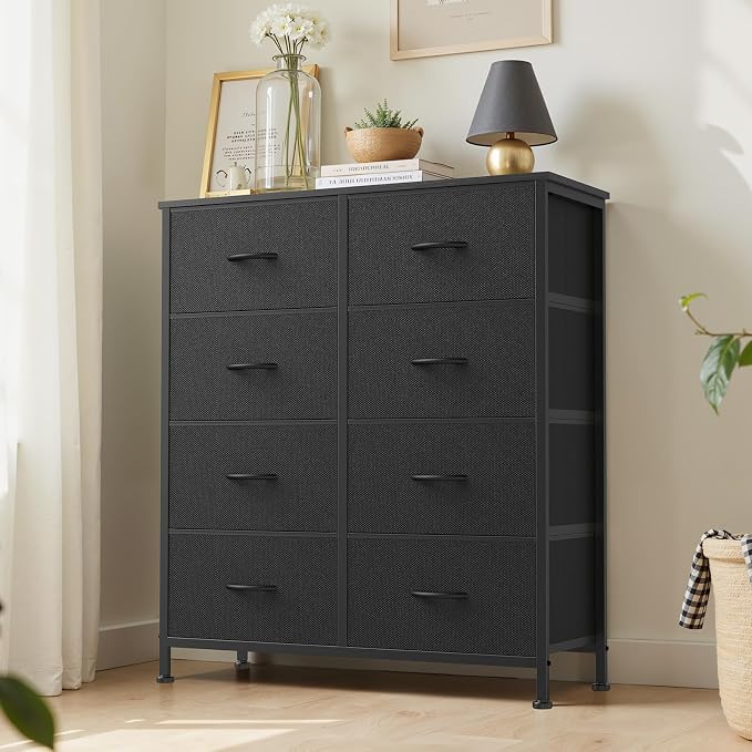Sweetcrispy Dresser, Dresser for Bedroom Drawer Organizer Storage Drawers, Fabric Storage Tower with 8 Drawers, Chest of Drawers with Steel Frame, Wood Top for Living Room, Closet,Ink - Image 2