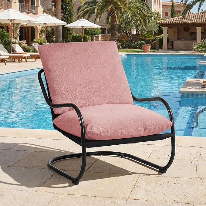 Peace nest Modern Accent Chair,Comfy Living Room Suspended Chair with Mental Frame,Bedroom Armchair with Soft Upholstered Cushion for Balcony Lounge Reading Meeting Room,Pink