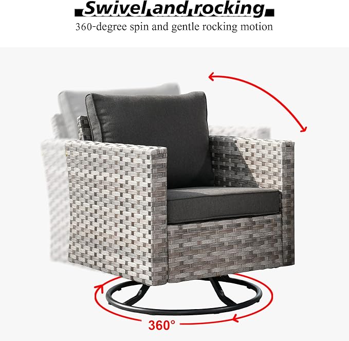 HOOOWOOO 9 Piece Modular Patio Outdoor Sectional Furniture Set with Gas Propane Fire Pit Table,Wicker Conversation Sofa Set with Swivel Chairs,Outside Couch Set(Black)