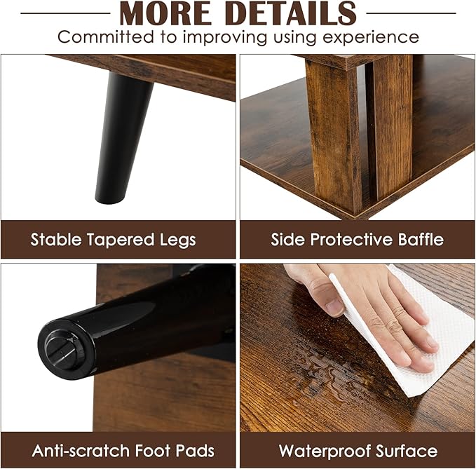 Tangkula Small Coffee Table for Living Room, 2-Tier Wooden Center Table with Open Storage Shelf, Side Baffle, Easy Assembly, Industrial Side Table for Small Space Bedroom (Rustic Brown)
