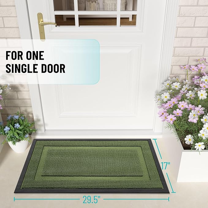 OLANLY Front Door Mat Indoor Outdoor Entrance, Waterproof All-Season, All-Weather Doormat, Sturdy Natural Rubber, Low Profile, Easy Clean Patio Porch Entryway Mat, 35x23, Classic Green - Image 2