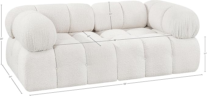 Meridian Furniture 611Cream-S68A Ames Collection Modern | Contemporary Modular Sofa with Rich Cream Boucle Fabric, Modular to Create Infinite Configurations, 68" W x 34" D x 28" H, Cream