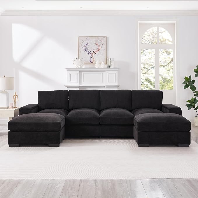122" Oversized Modular Sectional Sofa Cloud Couch with 2 Ottomans, Comfy Corduroy Upholstered Deep Seat Large U Shaped Lounge Sofa&Couches with Hidden Arm Storage Box