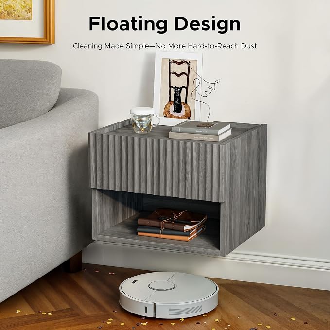 Lazzanto Floating Nightstand Bedroom Bedside Table - Floating Night Stand Set of 2 with Storage Drawer, Wood Morden Wall Mounted Bedside Tables for Dorm Hallway Entryway - Image 7