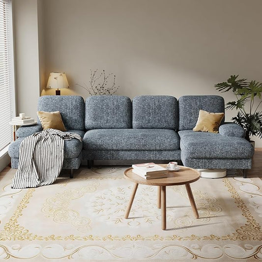 DUMOS Sectional Couches for Living Room, U Shaped Couch with Double Chaise Lounge, Modern Chenille Fabric 4-Seat Couch with Removable Pillows for Apartment/Small Space, Dark Grey