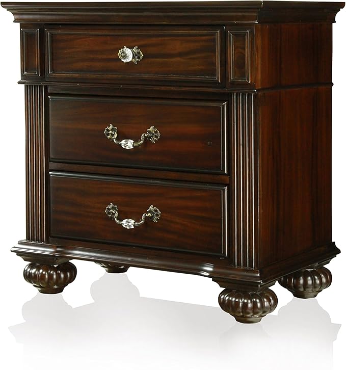 Furniture of America Malierd 3 Piece Traditional Bed Set with 2 Nightstands, Box Spring Required, California King, Dark Walnut