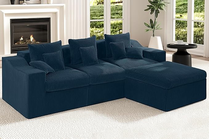 101" Modular Couch Sectionals with Ottoman, Big Comfy Cloud Couches, L Shaped 4 Seat Modular Sectional Sofa, Sectional Double Cushion Couches with Deep Seat for Living Room,No Assembly Required(Blue)