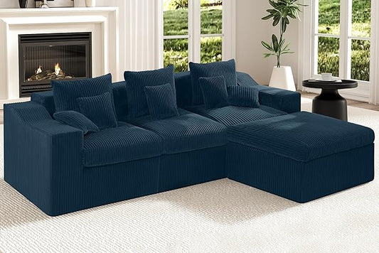 101" Modular Couch Sectionals with Ottoman, Big Comfy Cloud Couches, L Shaped 4 Seat Modular Sectional Sofa, Sectional Double Cushion Couches with Deep Seat for Living Room,No Assembly Required(Blue)
