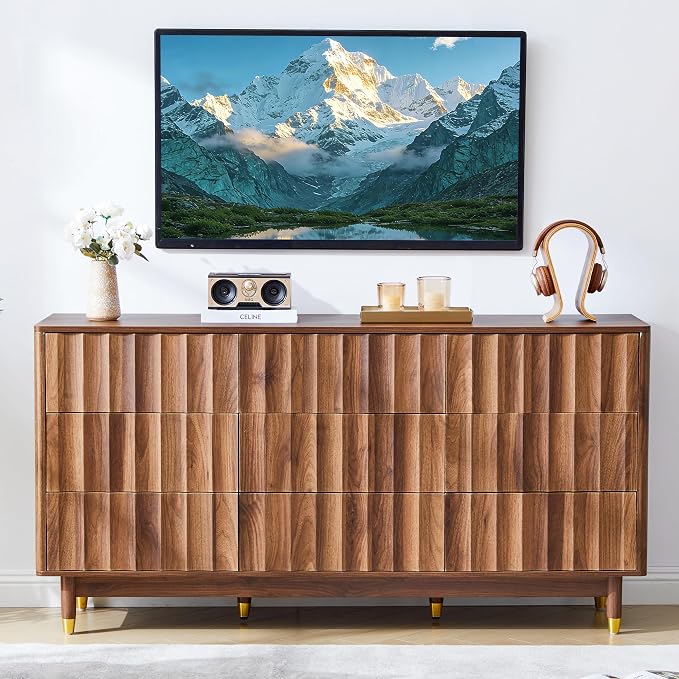 Bifins Fluted Dresser for Bedroom with 9 Drawers, 60" Wide Mid Century Modern Chest of Storage Drawers, Large Wood TV Dresser for Bedroom Living Room - Image 8