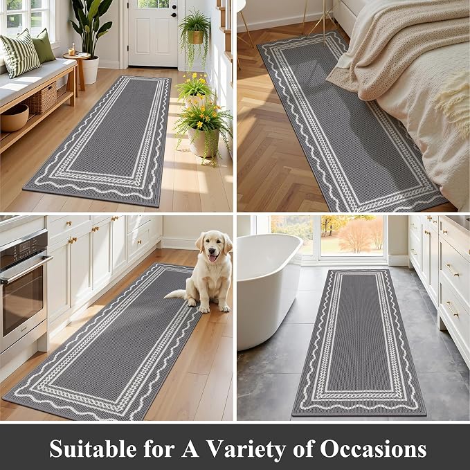Ileading Hallway Runner Rug 2x6ft Kitchen Floor Mat Modern Geometric Non Slip Throw Rugs Busy Traffic Extended Indoor Doormat Machine Washable Accent Carpet for Laundry Bedroom(Grey) - Image 8