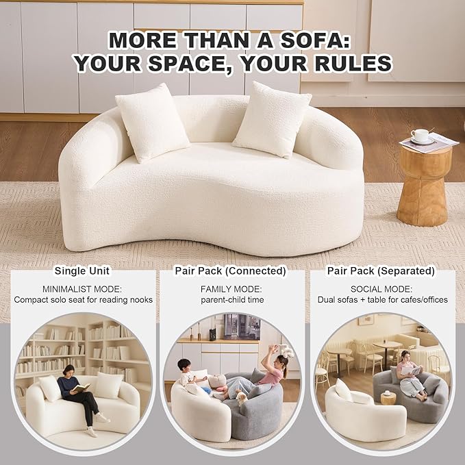 KEIKI S-Curved Loveseat Chenille Couches with 2 Pillows, Upholstered Luxury Plush Cloud Sectional Sofa for Living Room Apartment, Full Sponge Compression