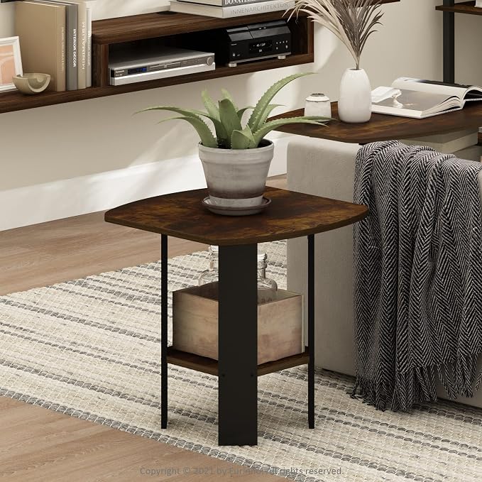Furinno Simple Design End Side Night Stand/Bedside Table with Bin Drawer, Amber Pine/Black (Pack of 3) - Image 2