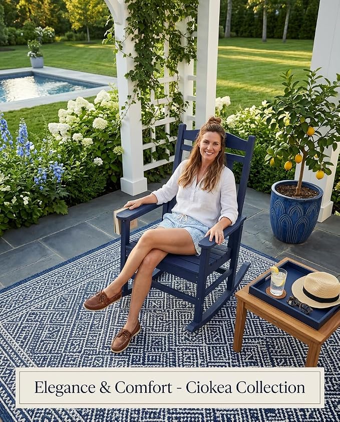 Ciokea Oversized Outdoor Rocking Chair, 380lbs Heavy-Duty Large Patio Rocker, Weather Resistant & Anti-Fade Porch Chair, High Back Cozy Rocking Chair for Outside, Fire Pit, Deck, Garden, Navy Blue - Image 6
