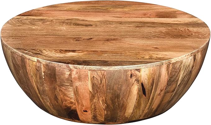 TUP THE URBAN PORT Arthur Mango Wood 35.5 Inch Coffee Table in Round Shape, Dark Brown