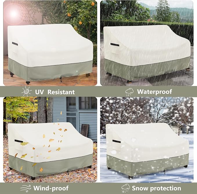 Outdoor 2-Seater Loveseat Cover,Patio Sofa Covers Fits up to 58W x 32.5D x 31H Inches,100% Waterproof Heavy Duty Patio Furniture Covers,Beige & Gray-Green - Image 9