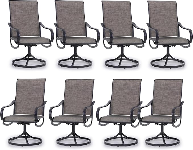 PHI VILLA Patio Swivel Dining Chairs Set of 8, Outdoor Metal Chair with Textilene Mesh Fabric, Gentle Rocker Chair, Black Frame for Deck Lawn Garden by PHIVILLA