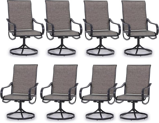 PHI VILLA Patio Swivel Dining Chairs Set of 8, Outdoor Metal Chair with Textilene Mesh Fabric, Gentle Rocker Chair, Black Frame for Deck Lawn Garden by PHIVILLA