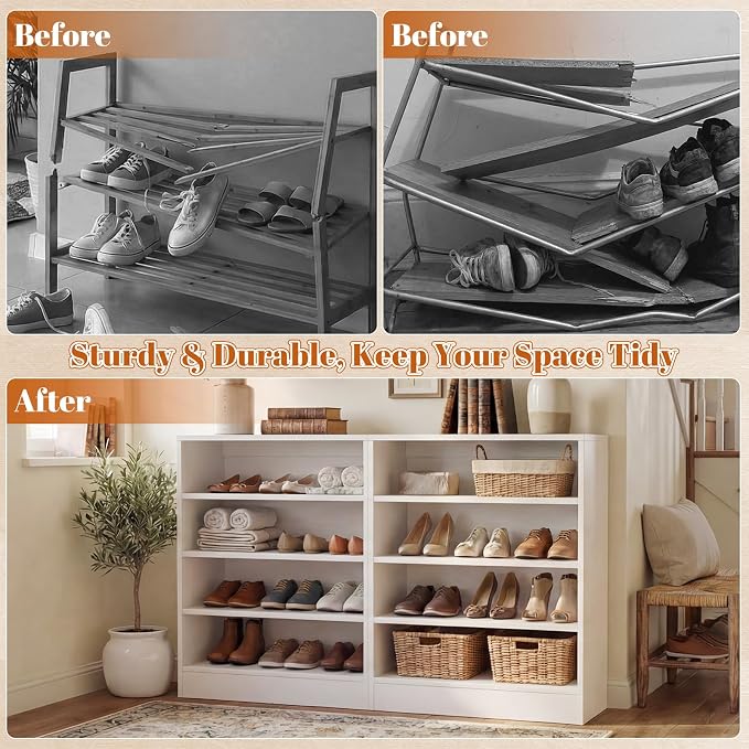 Homieasy Shoe Cabinet, 5-Tier Modern Wood Shoe Storage Organizer with 3 Adjustable Shelves for Entryway, Multi-Purpose Display Shelf & Storage Cabinet for Living Room, Bedroom, White - Image 6