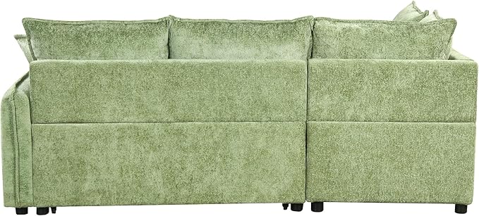 ERYE L-Shaped Corner Chenille Upholstered Sleeper Sectional Sofa Practical Convertible Sleep Sofabed W/Pull Out Sleep Couch Bed, Storage Ottoman and USB Charge Ports for Living Room