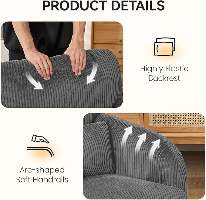 Morden Loveseat, Comfy Upholstered Corduroy Loveseat Sofa, 2-Seater Love Seat Couch for Living Room, Bedroom, Grey