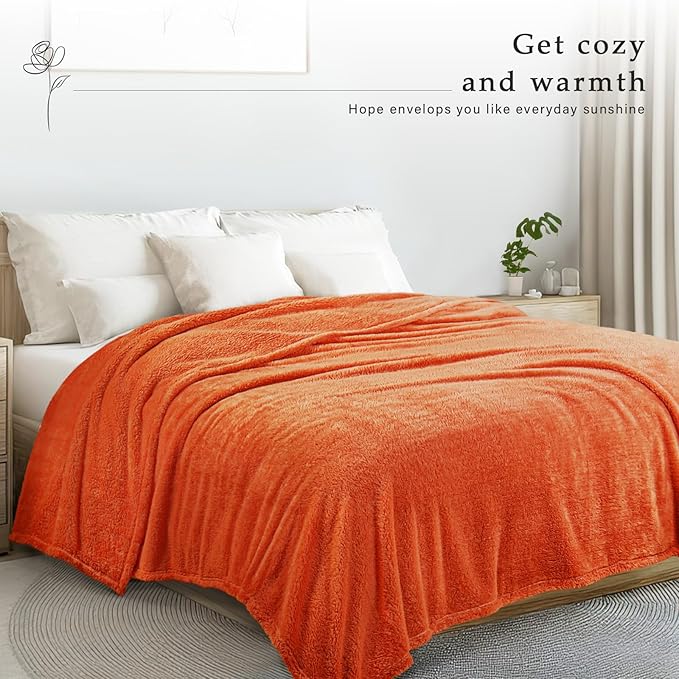 Exclusivo Mezcla Twin Size Blanket for Bed, Super Soft Velvet Plush Fleece Blankets, Fuzzy Cozy and Warm for Winter, 60x80 Inches, Burnt Orange