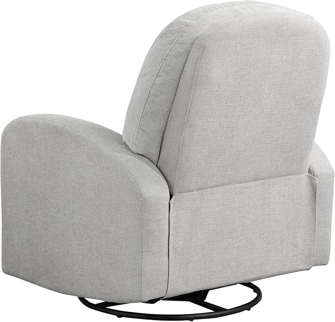 Palmdale 37.4" Swivel Rocker Manual Pull-Handle Recliner, Soft Modern, Pocket Coil Comfort, Black Metal Swivel Base Leg, Soft Chenille Fabric, Light Gray