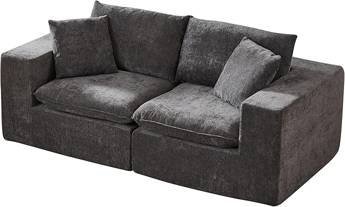 78-Inch Boneless Love Seat Couches in a Box, Modern 2 Seat Floor Modular Foam Cloud Sofa Chenille Loveseat Couch W/Wide Square Armrests for Home Apartments Bedroom
