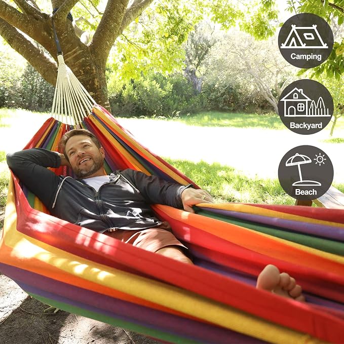 CHULIM Brazilian Double Hammock with Tree Straps,Extra Large 240x160cm,2 Persons Hammock for Backyard Patio Outdoor and Indoor,450lbs Weight Capacity,Soft Woven Cotton Fabric - Image 4