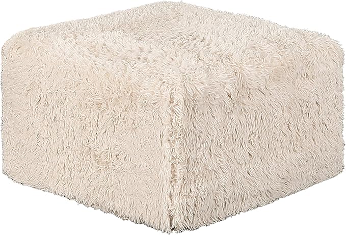 Furniture of America Havyn Modern Faux Fur 5-Seater L-Shaped Modular Foam Sectional Sofa with Ottoman, Compressed Couch in a Box, No Assembly Required, for Living Room and Office, Sand