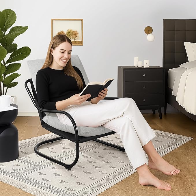 Peace nest Modern Accent Chair,Comfy Living Room Suspended Chair with Mental Frame,Bedroom Armchair with Soft Upholstered Cushion for Balcony Lounge Reading Meeting Room,Grey