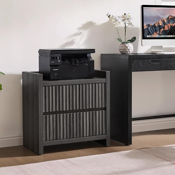 SICOTAS Night Stand Set of 2-Fluted Nightstands with Charger Station-Large Nightstand Bedside Table End Table with 2 Drawers, 25" Wide Mid Century Modern Night Stands for Bedroom-Black Oak - Image 8