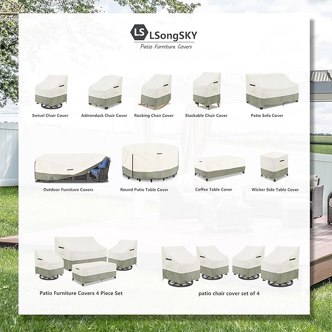 Outdoor Swivel Lounge Chair Cover 2 Pack,100% Waterproof Heavy Duty Outdoor Chair Covers,(33 W x 35 D x 38.5 H inches) Patio Furniture Cover for Swivel Patio Chair,White&Grayish Green - Image 2