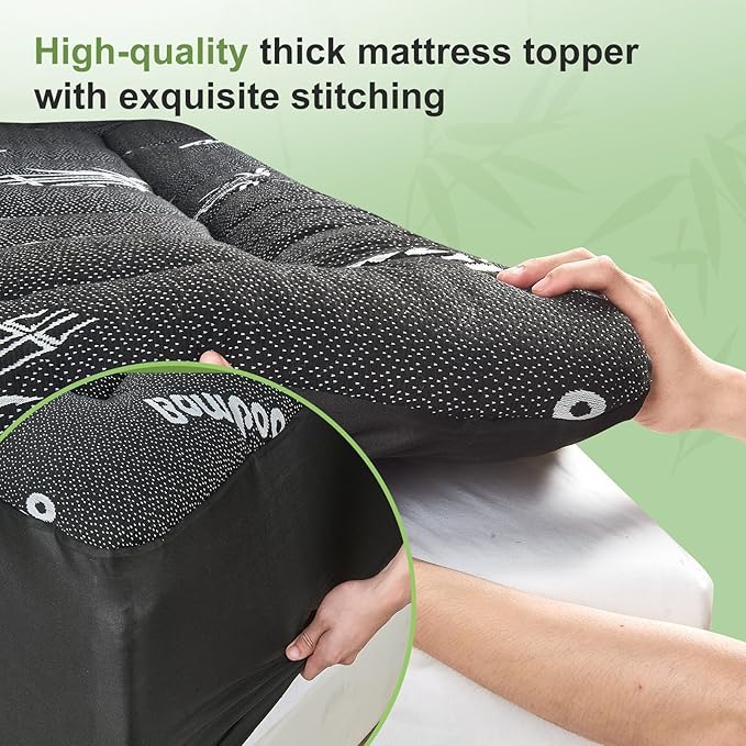 Queen Size Mattress Topper Viscose Derived from Bamboo, Soft Thick Pillow Top Mattress Pad Cover for Back Pain, Cooling Mattress Protector with 8-21 Inch Deep Pocket, Dark Grey