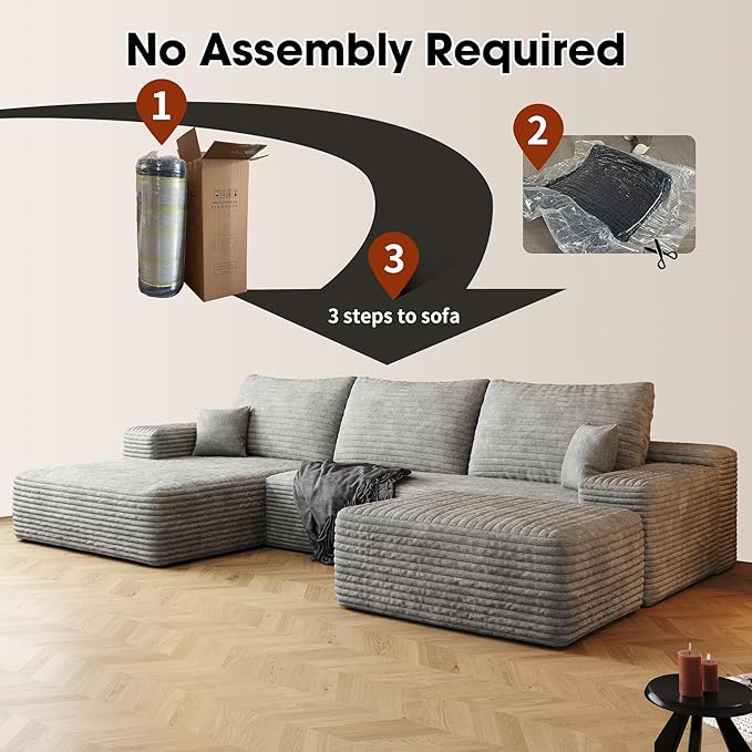 108" Cloud Modular Sectional Sofa Couch with Ottoman and L-Shape Chaise, Minimalist Upholstered Compressed Couches,Deep Seat Floor Sofa Couch,No Assembly Required
