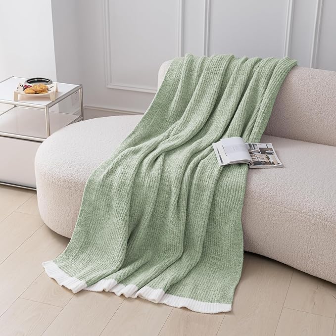 MH MYLUNE HOME Ultra Soft Ribbed Throw Blanket for Couch 50x60 Inches Luxurious Super Cozy Fluffy Microfiber Blanket Plush Warm Reversible Throw Blankets for Sofa Bed - Sage Green 50 x 60 Inches